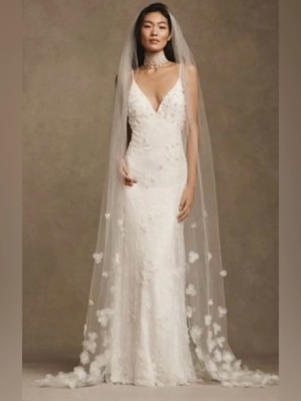 Anthropologie Bridal Veil - Ivory veil with scattered white flowers